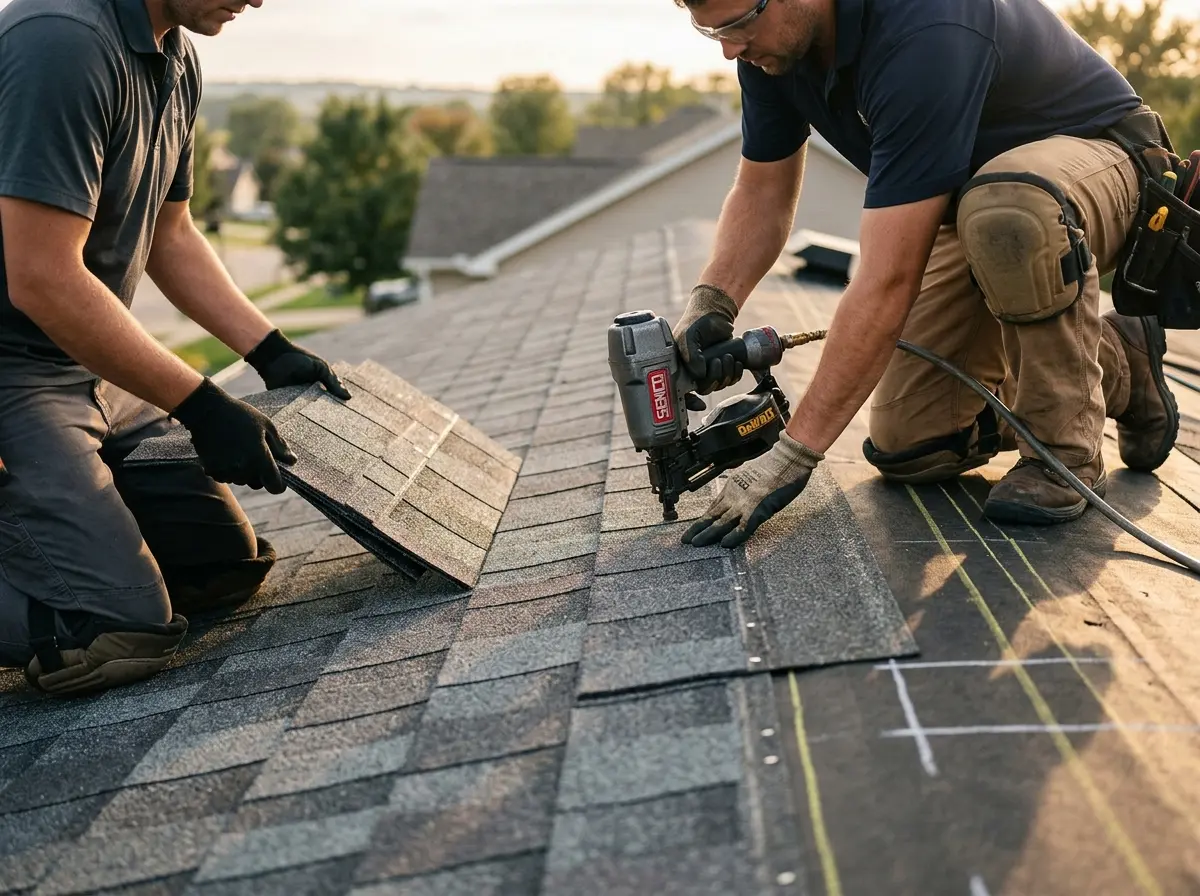 Professional roofer working on a residential roof in Clarksville